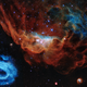 La nebulosa roja gigante (NGC 2014) y su vecino azul más pequeño (NGC 2020)